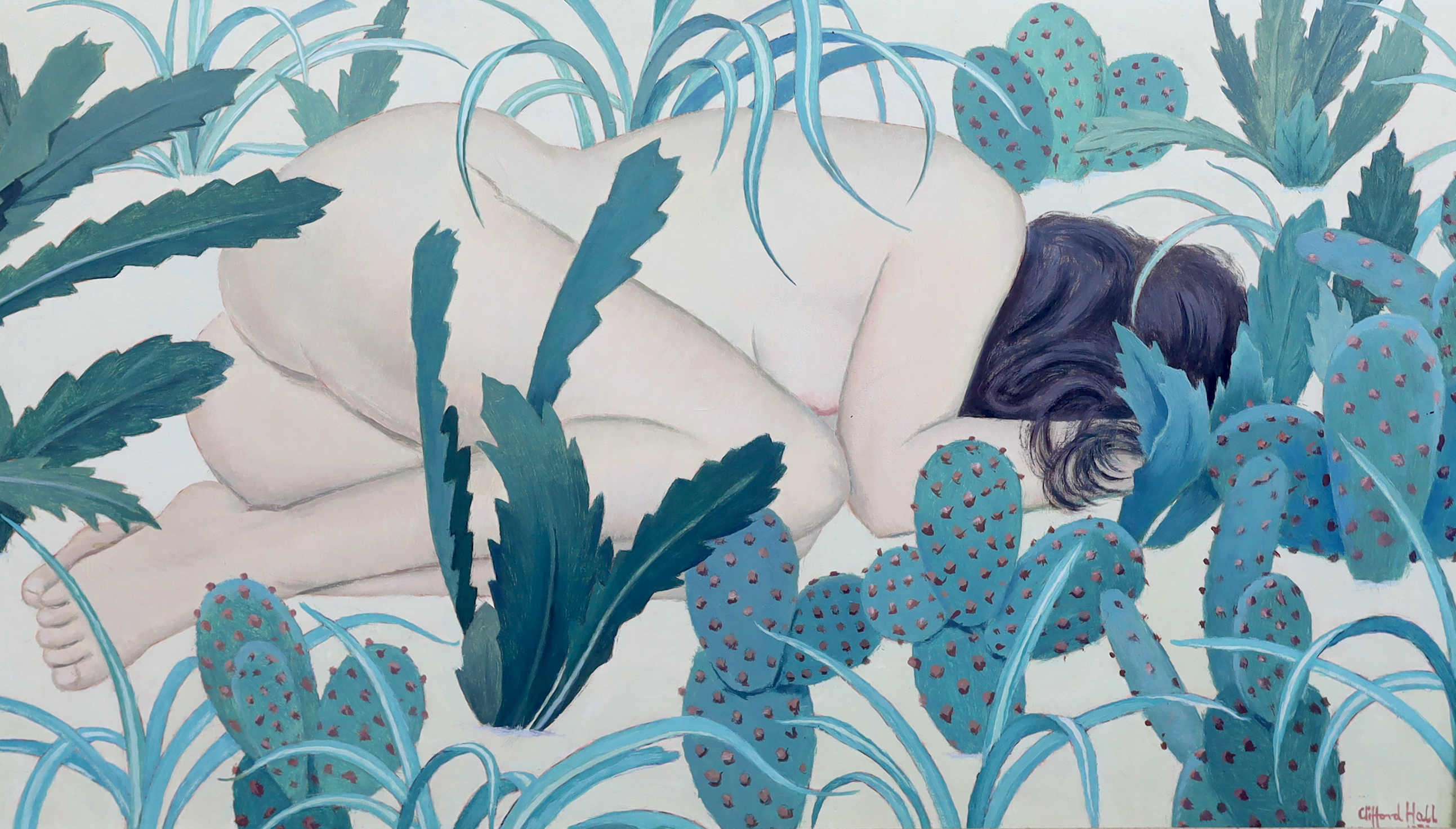 Clifford Hall ROI, NS (British, 1904-1973), 'The Jungle', 1972, acrylic on board, 56 x 97cm